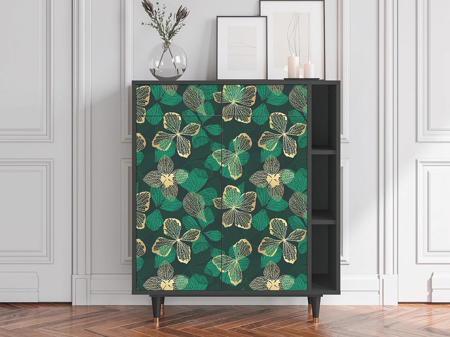 Kredens - 96х110х41 cm - BS6 - Green Flower, Antracyt