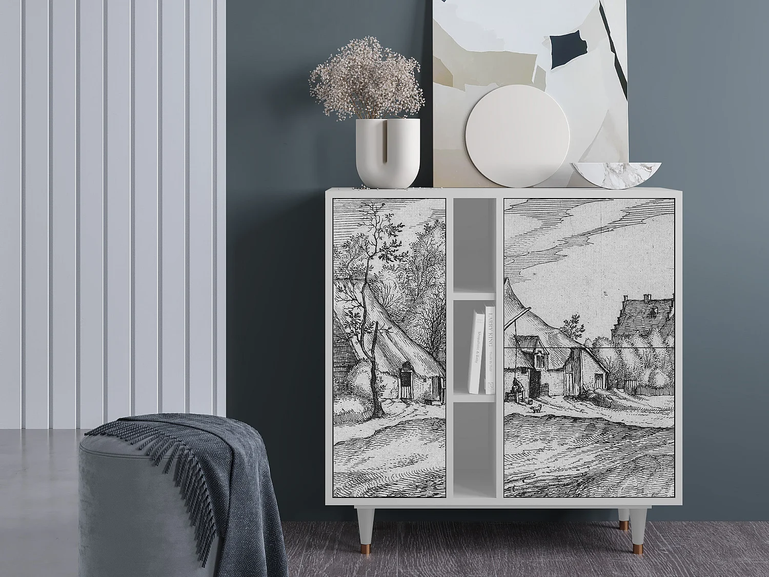 Aparador - 94х96х41 cm - BS5 - Farms in a Village, Branco