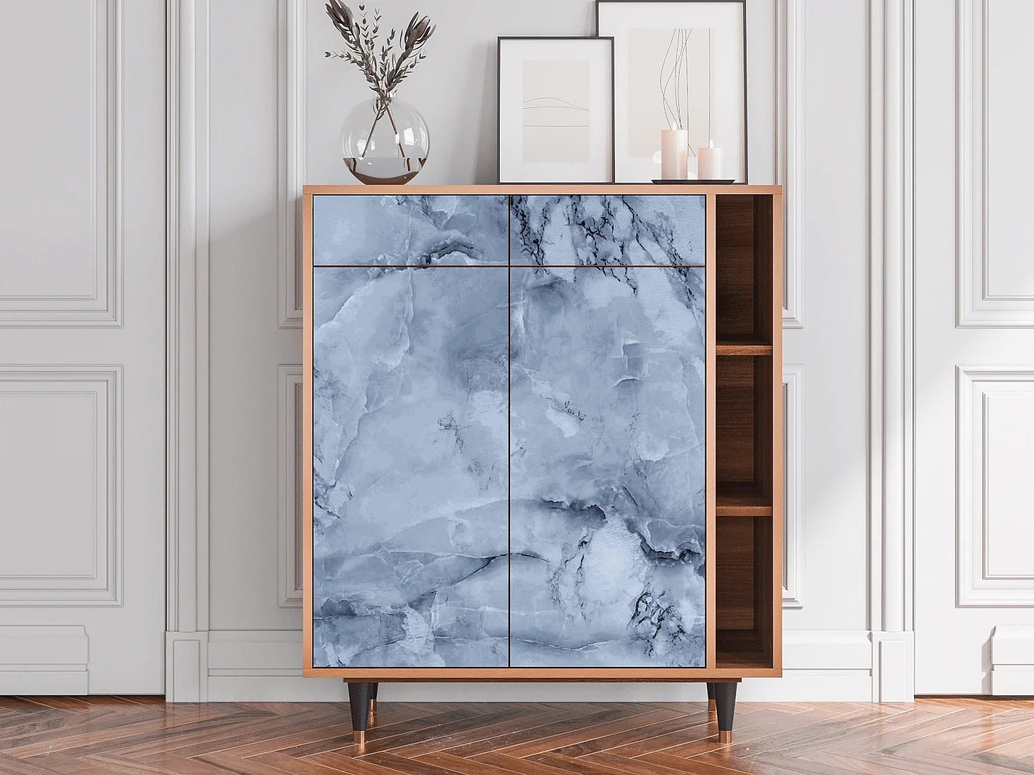 Kredens - 96х110х41 cm - BS6 - Feather Ice, Orzech