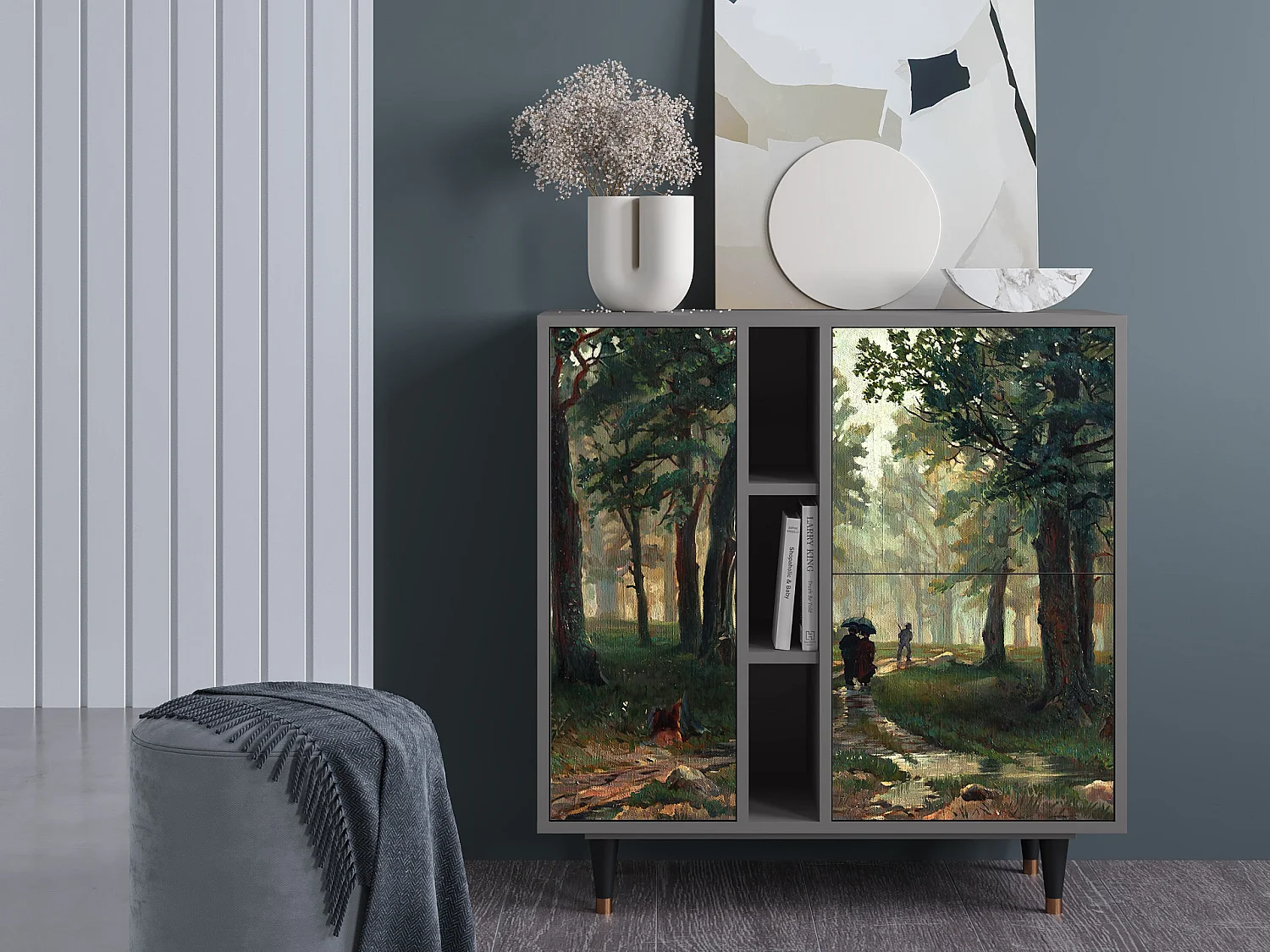 Kredens - 94х96х41 cm - BS5 -  Rain in the Oak Forest, Szary