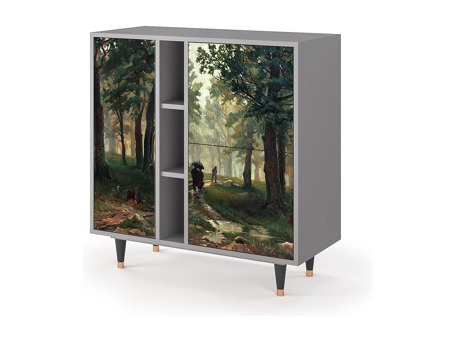 Kredens - 94х96х41 cm - BS5 -  Rain in the Oak Forest, Szary