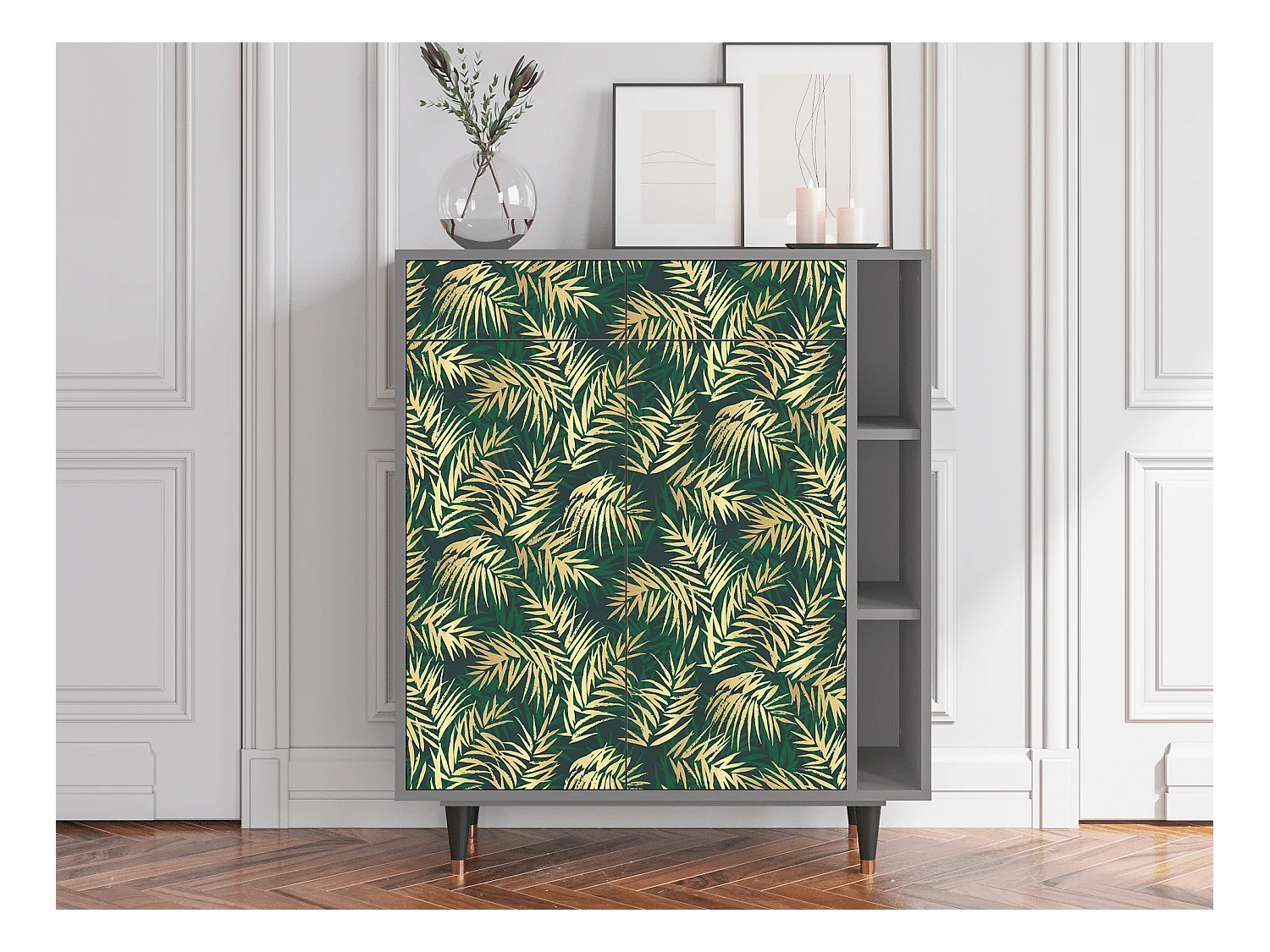 Kredens - 96х110х41 cm - BS6 - Sunny Palm Tree, Szary