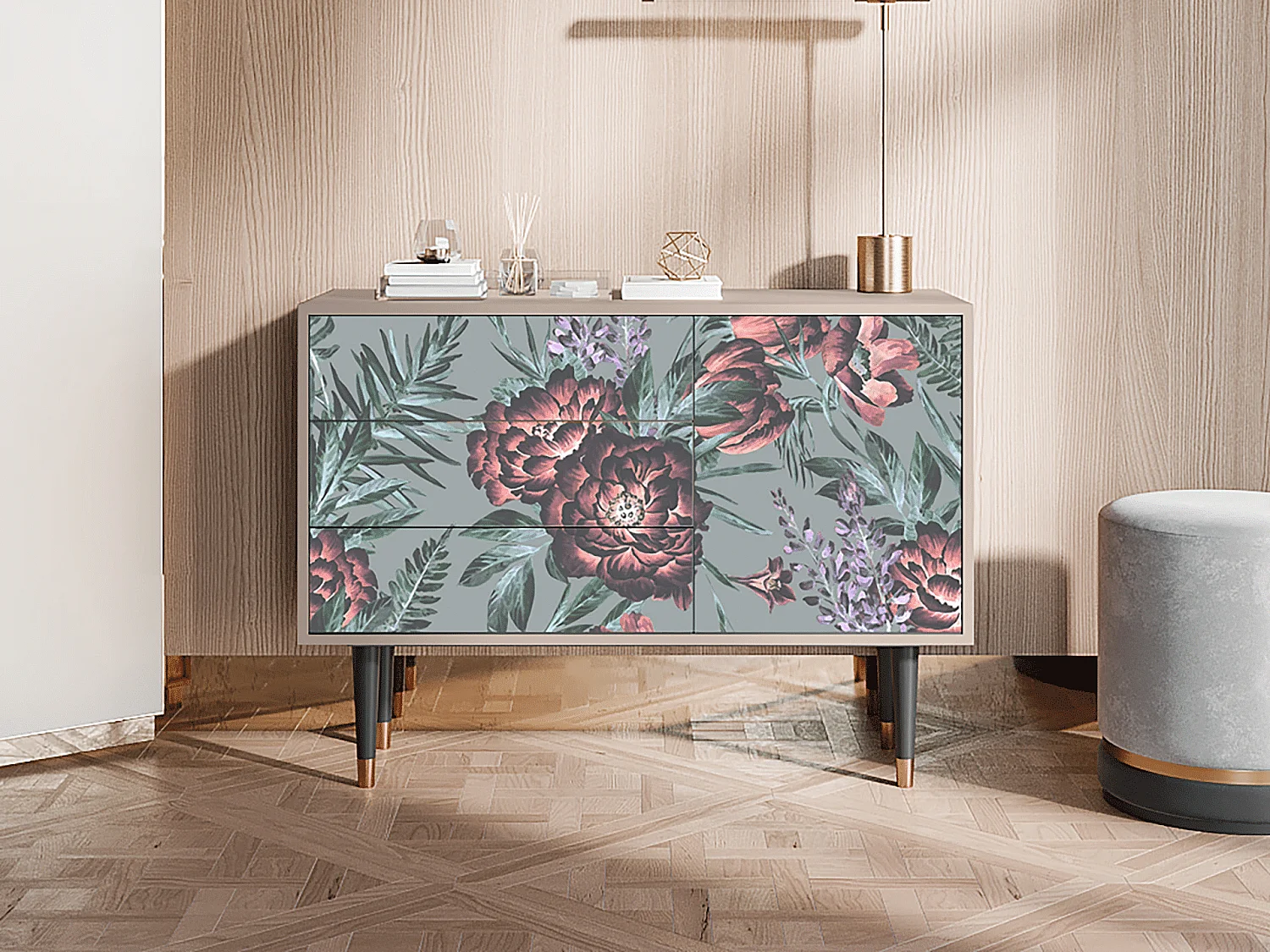 Kredens - 115х84х41 cm - S3 - Light Peonies, Latte