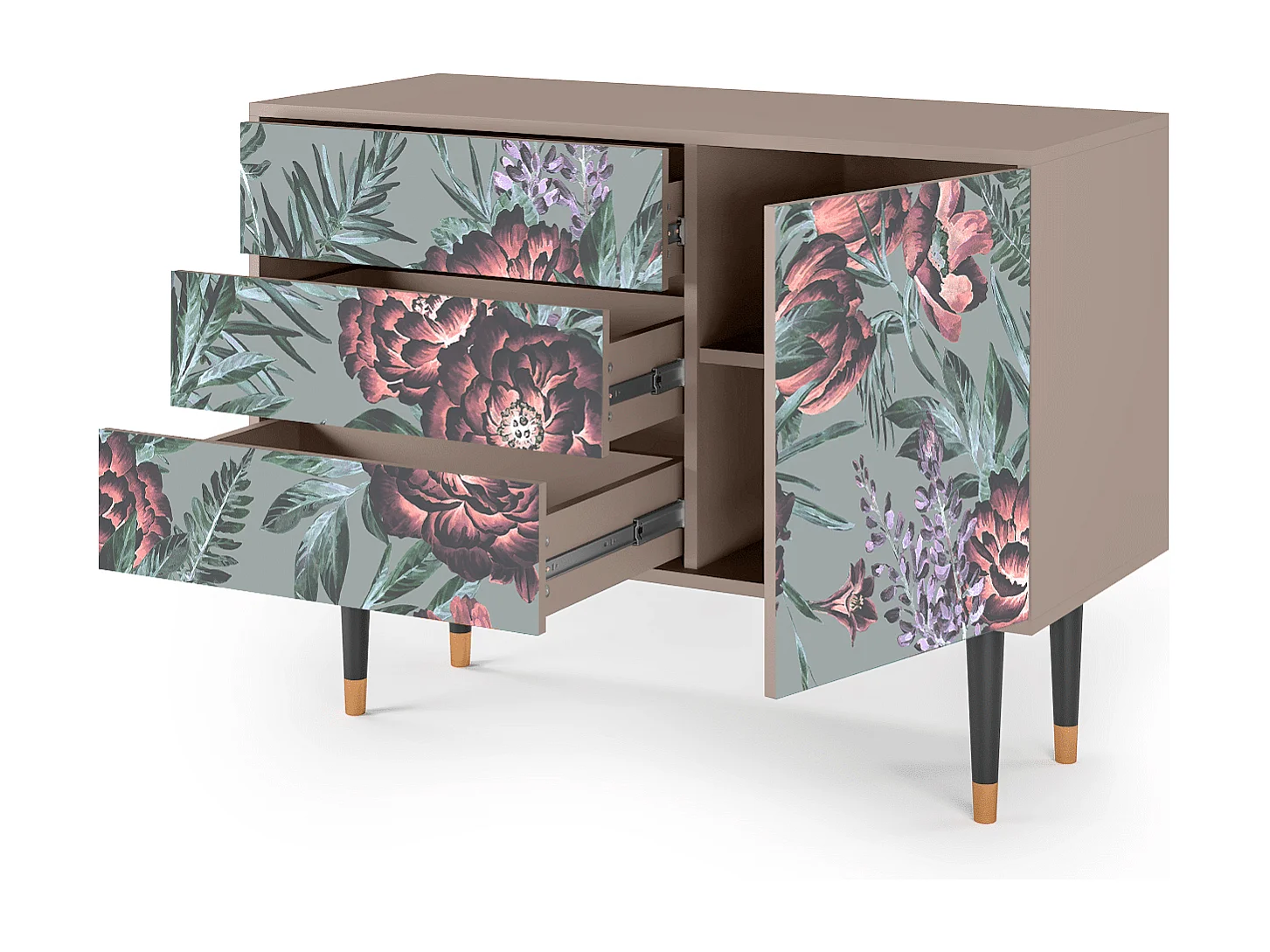 Kredens - 115х84х41 cm - S3 - Light Peonies, Latte