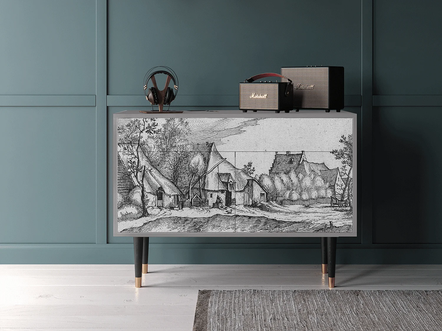 Credenza - 115x85x48 cm - BS4 - Farms in a Village, Grigio