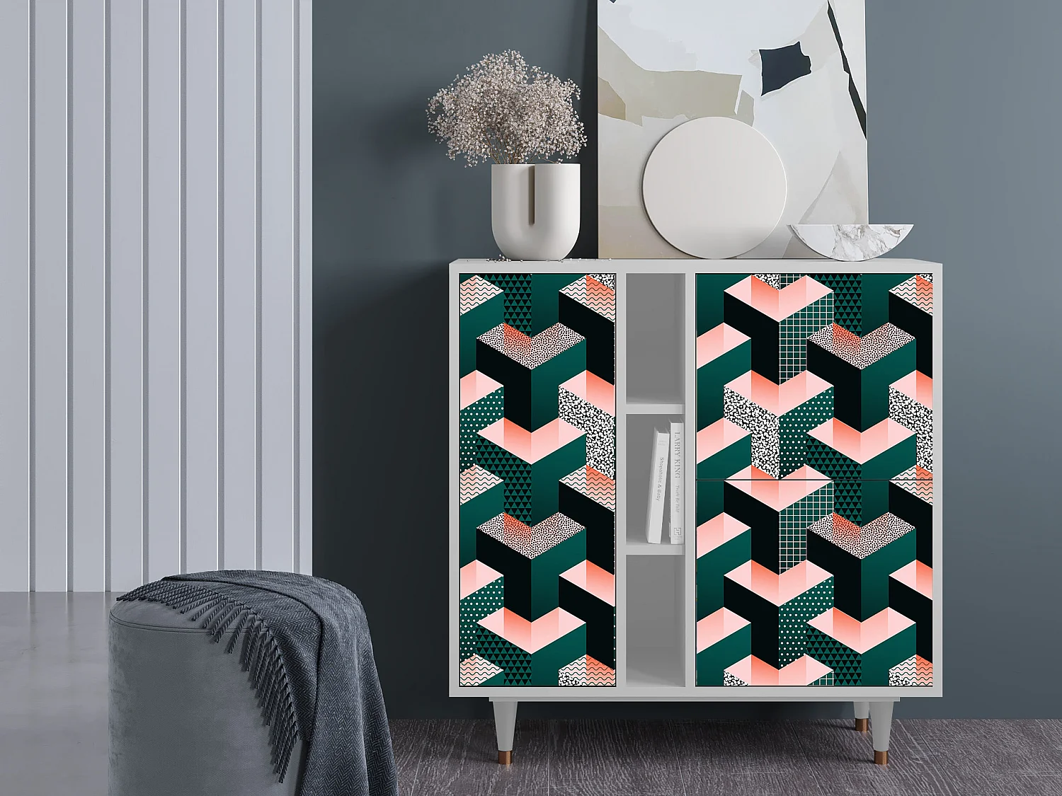 Kredens - 94х96х41 cm - BS5 - Geometric Madness, Biały