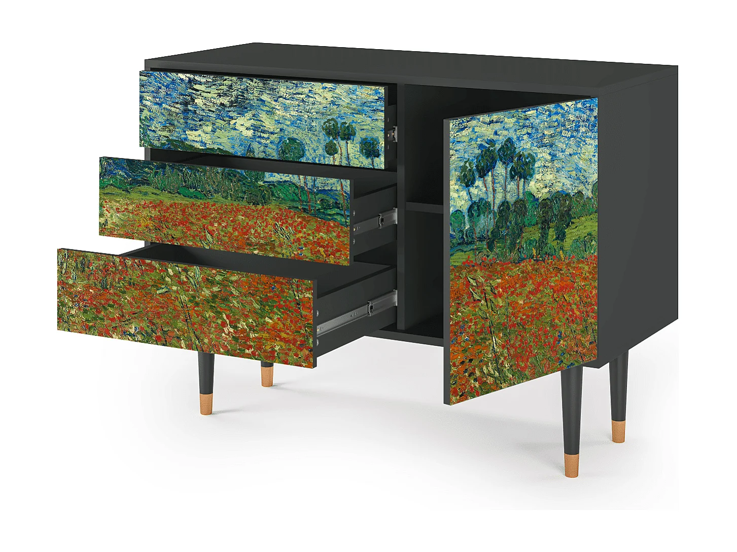 Dressoir - 115х84х41 cm - S3 - Poppy field by van Gogh, Antraciet
