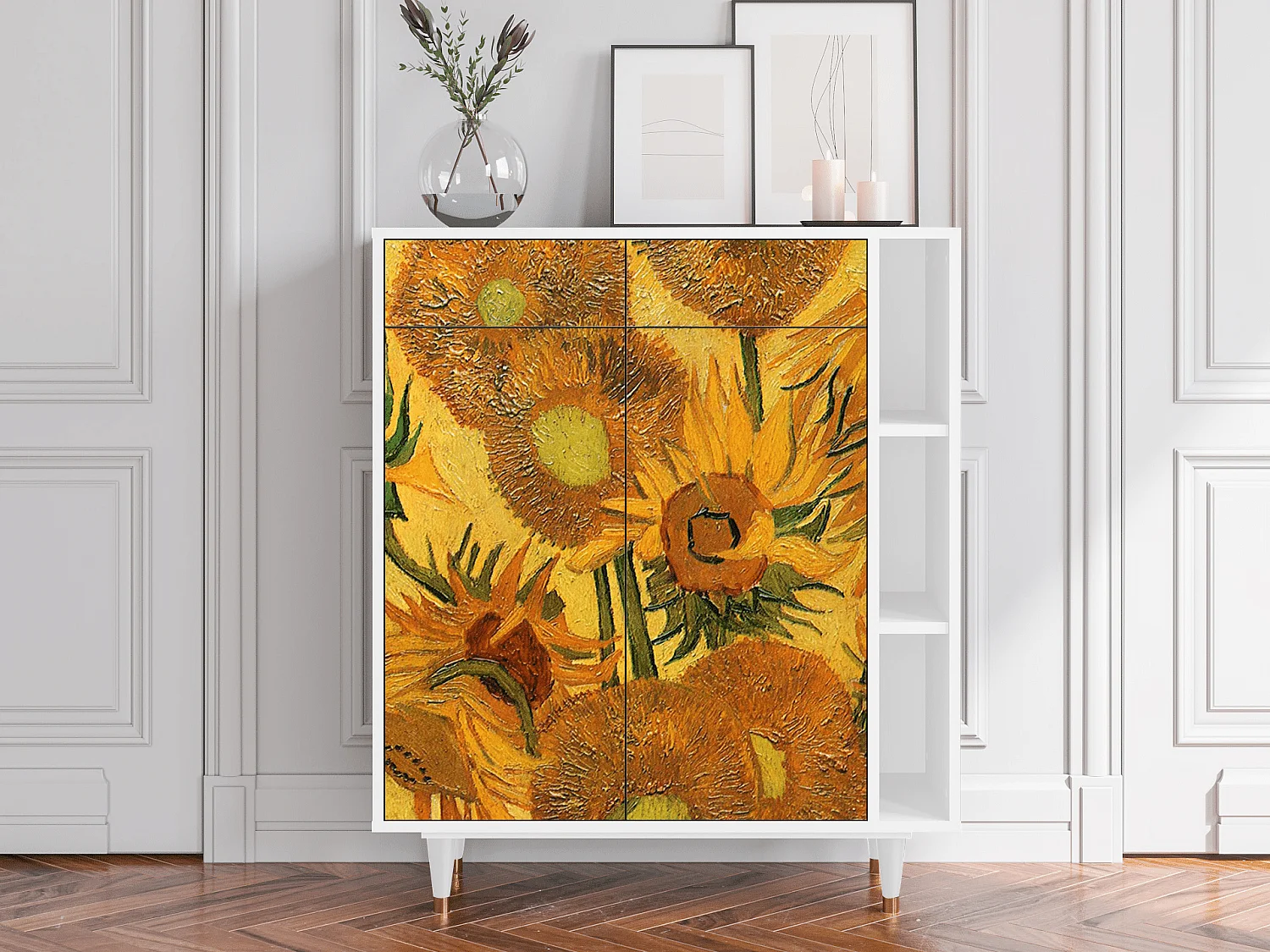 Kredens - 96х110х41 cm - BS6 - Sunflowers, Biały