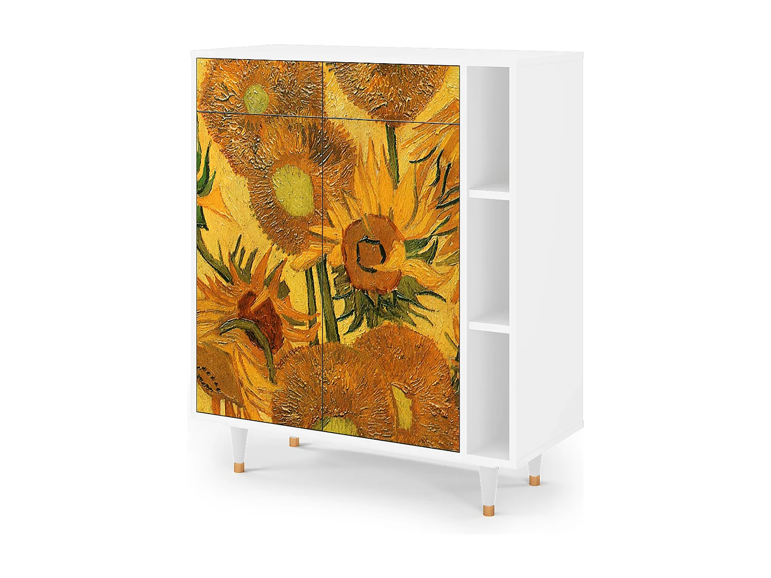 Kredens - 96х110х41 cm - BS6 - Sunflowers, Biały