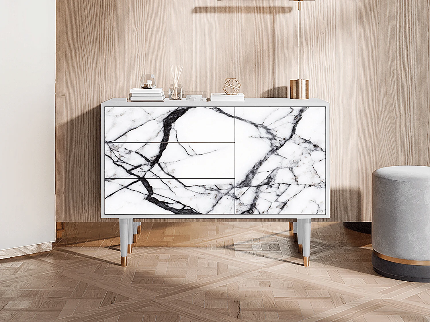 Kredens - 115х84х41 cm - S3 - Raven Marble, Biały