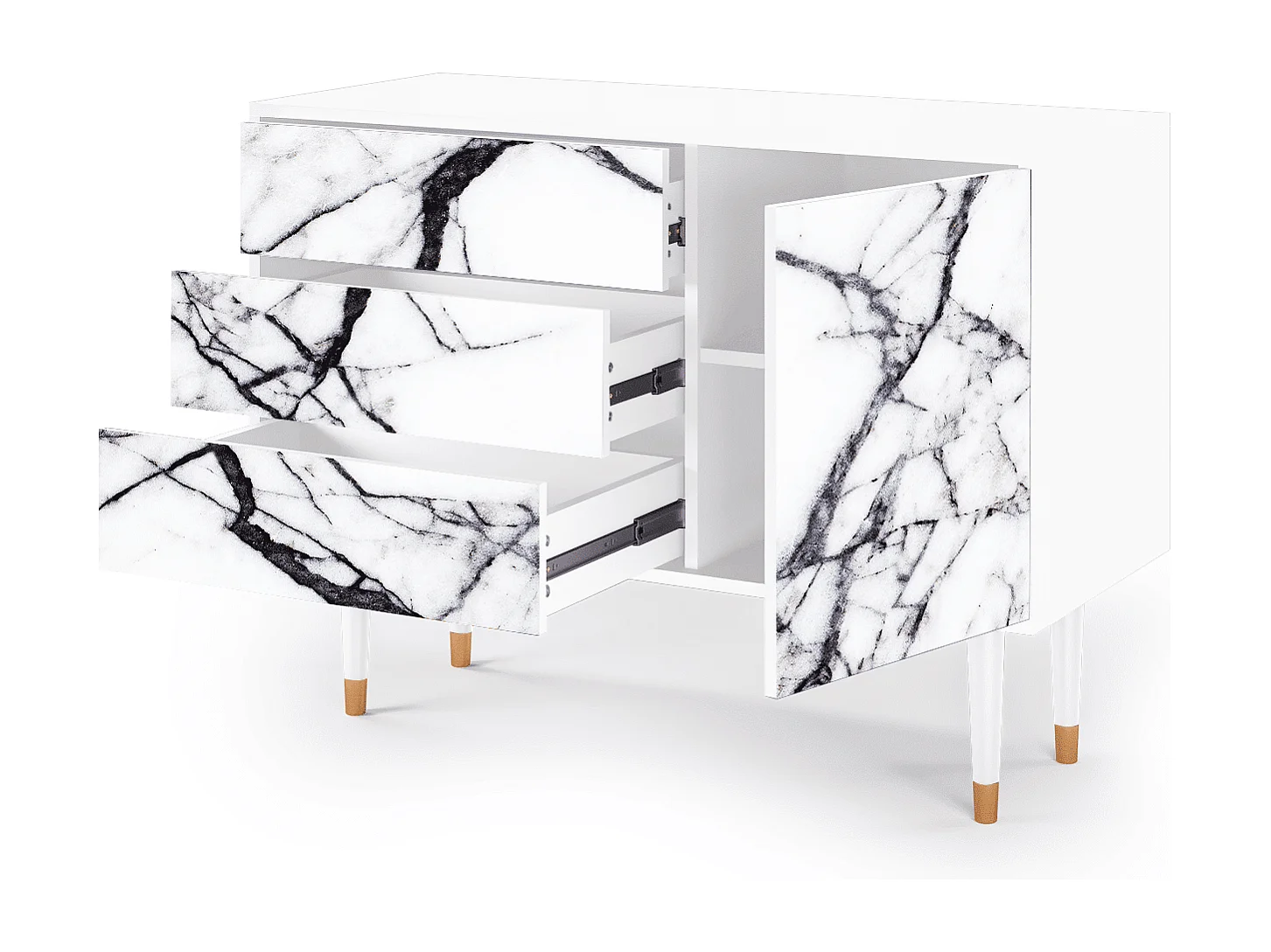 Kredens - 115х84х41 cm - S3 - Raven Marble, Biały