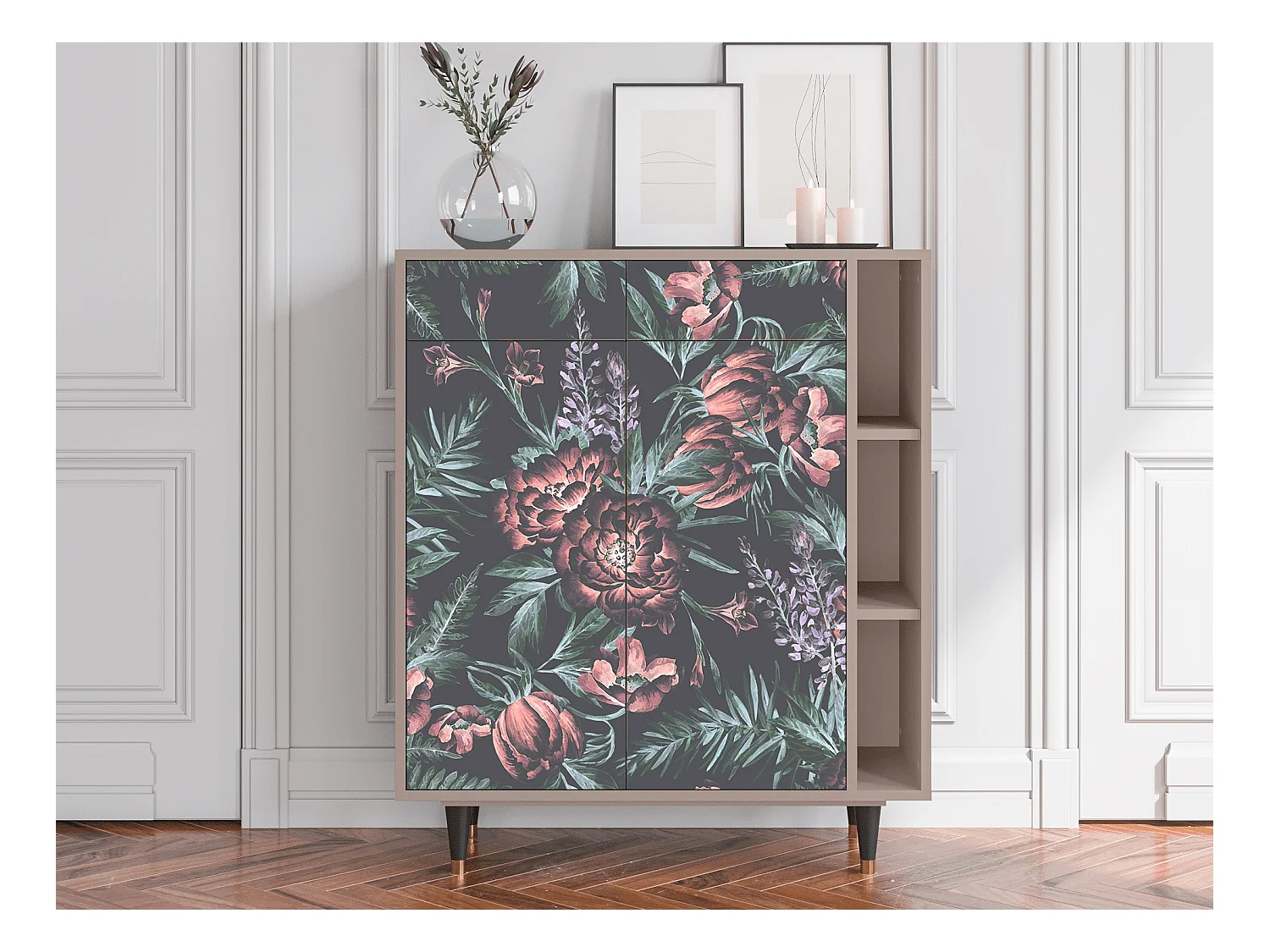 Kredens - 96х110х41 cm - BS6 - Dark Peonies, Latte