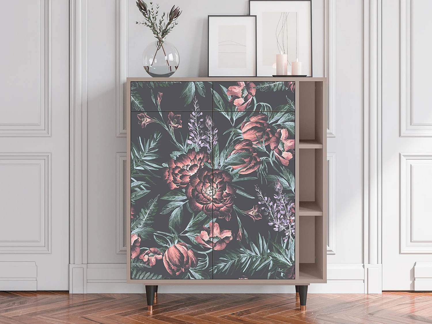 Kredens - 96х110х41 cm - BS6 - Dark Peonies, Latte