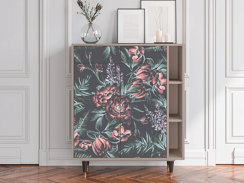 Kredens - 96х110х41 cm - BS6 - Dark Peonies, Latte