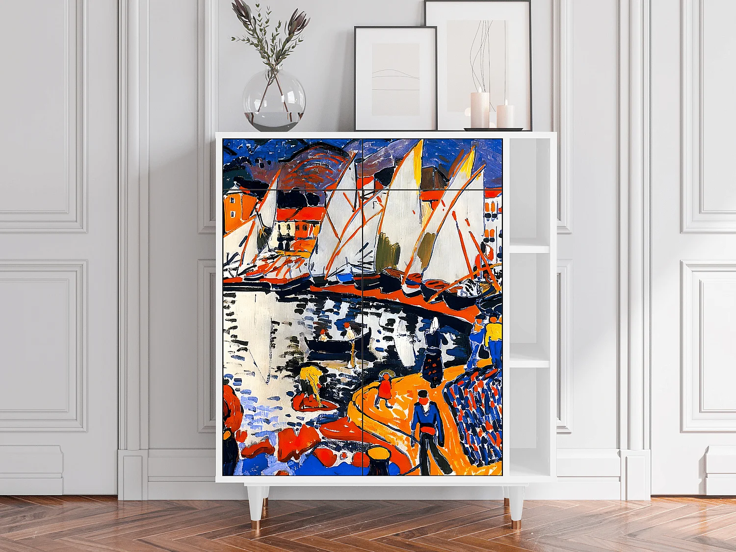 Kredens - 96х110х41 cm - BS6 - Le Séchage des voiles , Biały