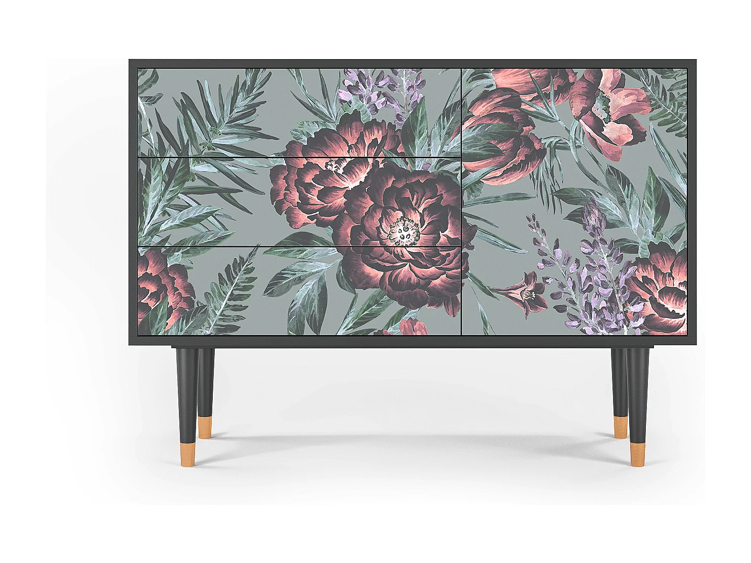 Kredens - 115х84х41 cm - S3 - Light Peonies, Antracyt