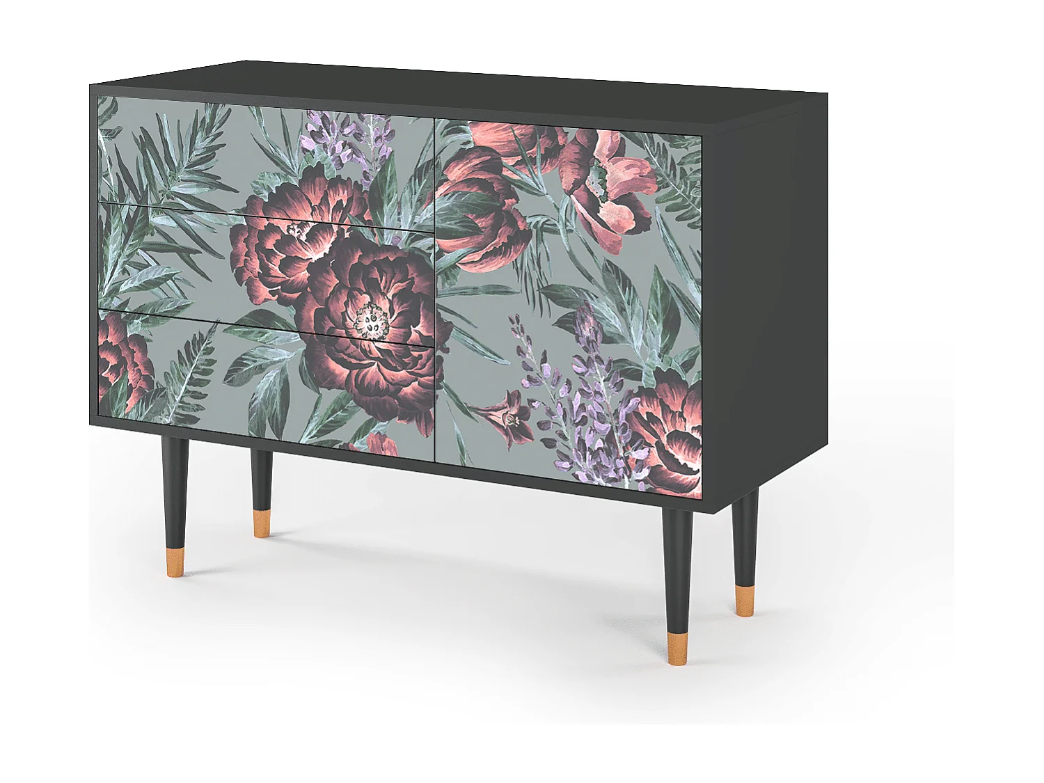 Kredens - 115х84х41 cm - S3 - Light Peonies, Antracyt