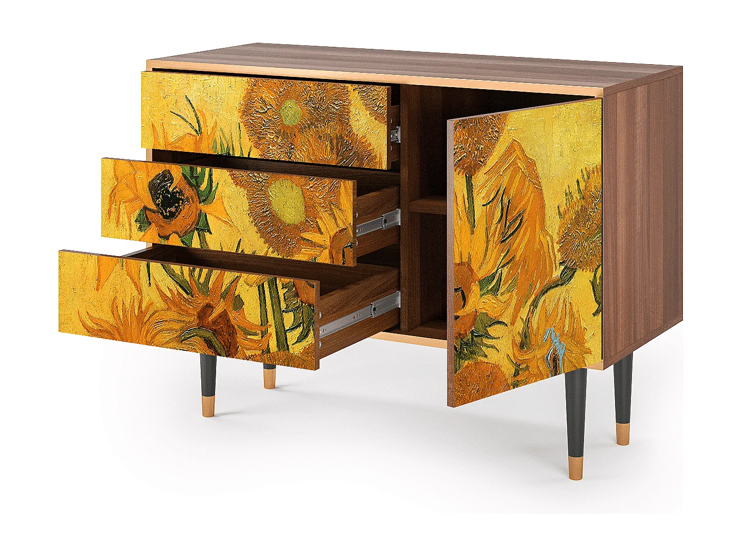 Kredens - 115х84х41 cm - S3 - Sunflowers, Orzech