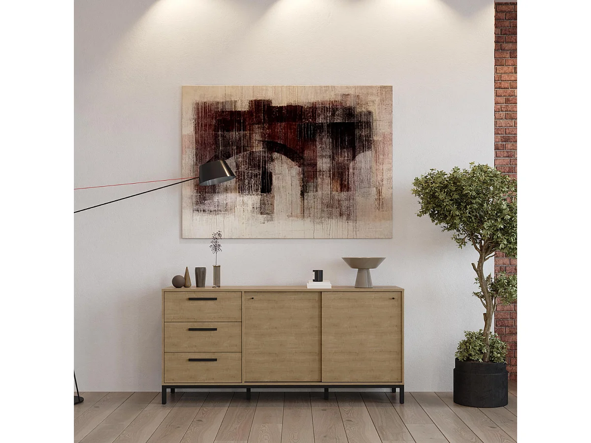 Dressoir 2 schuifdeuren en 3 lades L181 cm - CRAFT