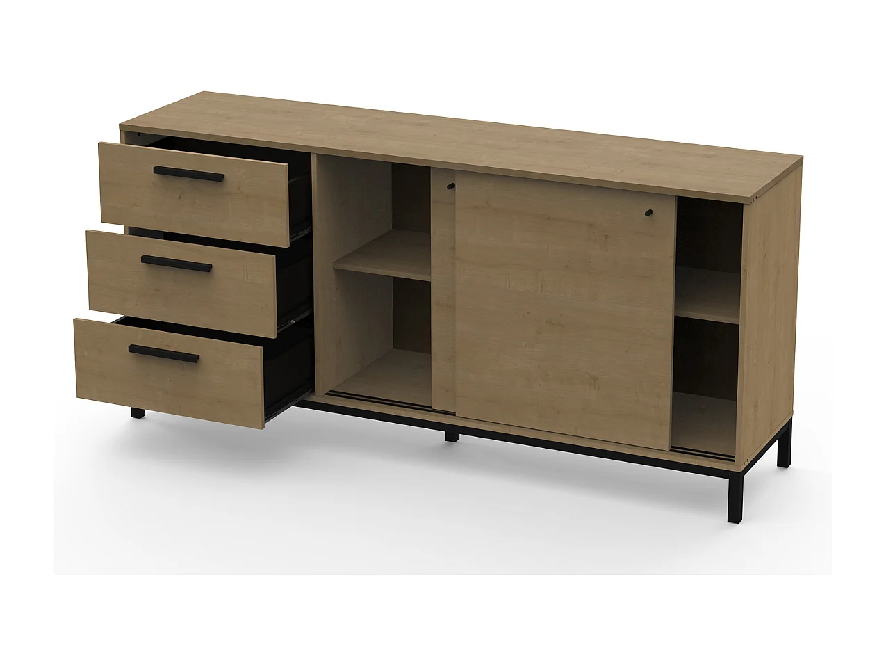 Buffet  2 portes coulissantes et 3 tiroirs L181 cm - CRAFT