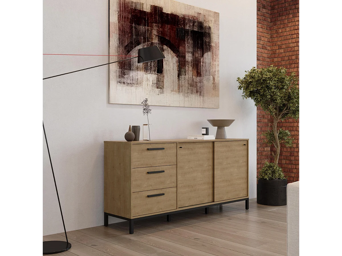 Buffet  2 portes coulissantes et 3 tiroirs L181 cm - CRAFT