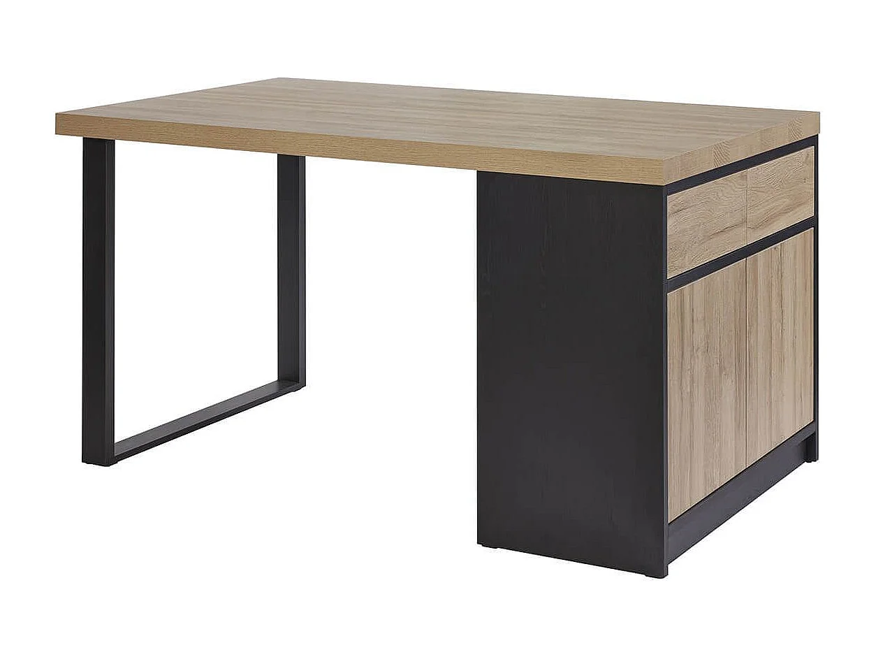 KALDARI - Ilôt de cuisine Plateau 200cm avec Rangement Aspect Bois Pieds Métal