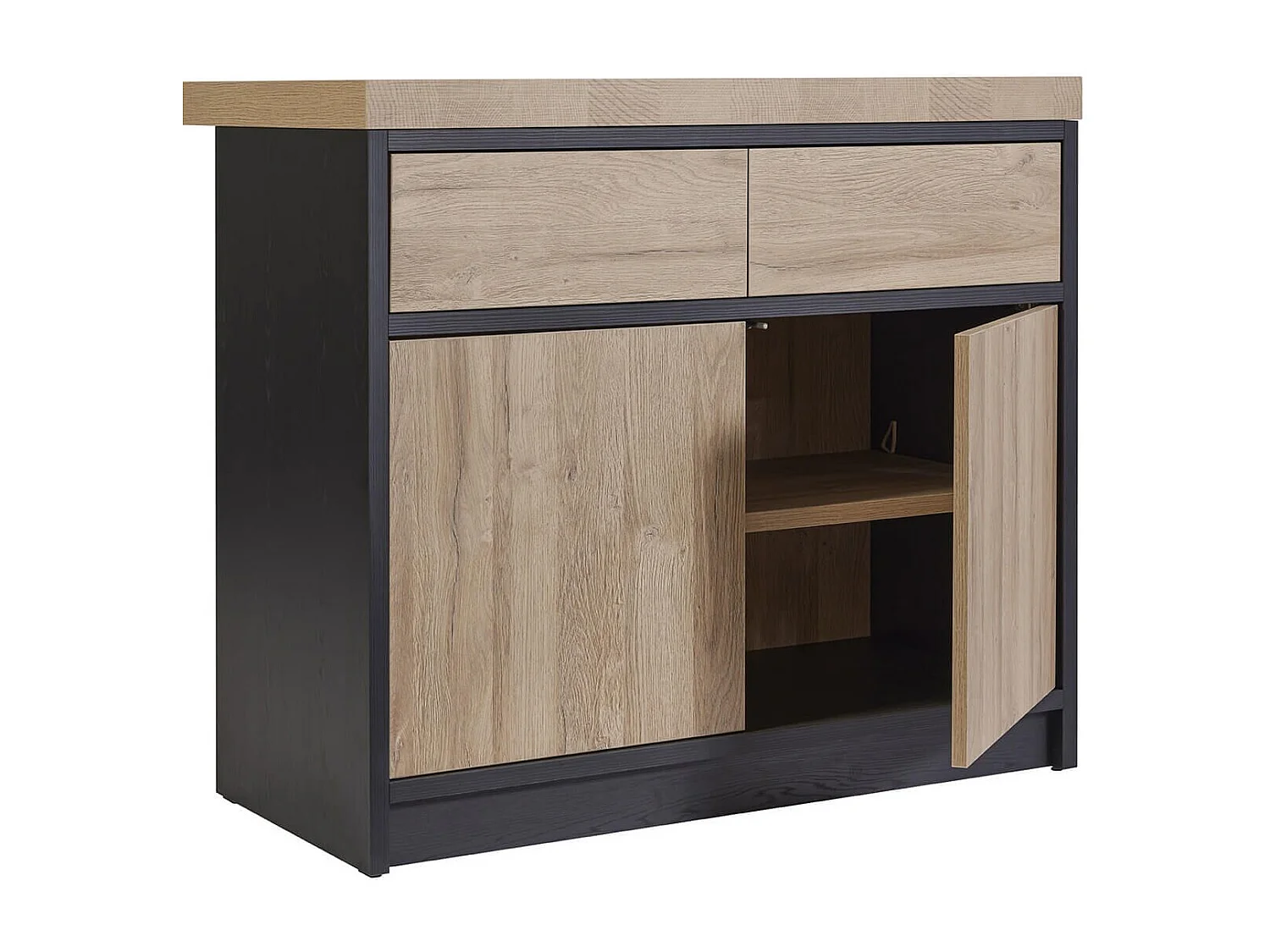 KALDARI - Ilôt de cuisine Plateau 200cm avec Rangement Aspect Bois Pieds Métal