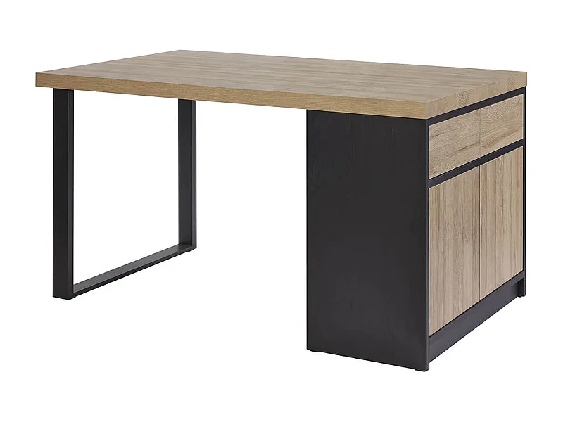 KALDARI - Ilôt de cuisine Plateau 200cm avec Rangement Aspect Bois Pieds Métal