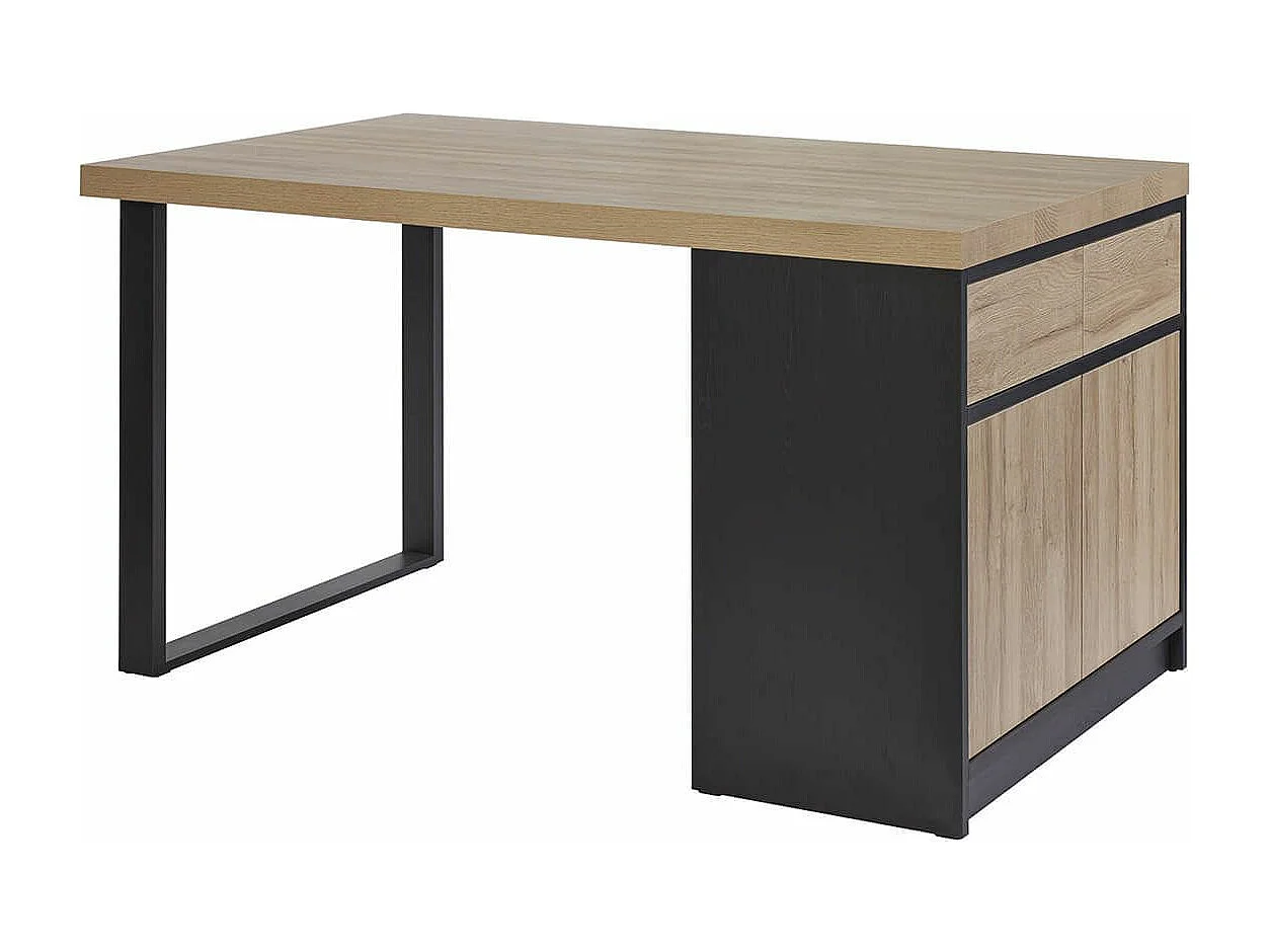 KALDARI - Ilôt de cuisine Plateau 170cm avec Rangement Aspect Bois Pieds Métal