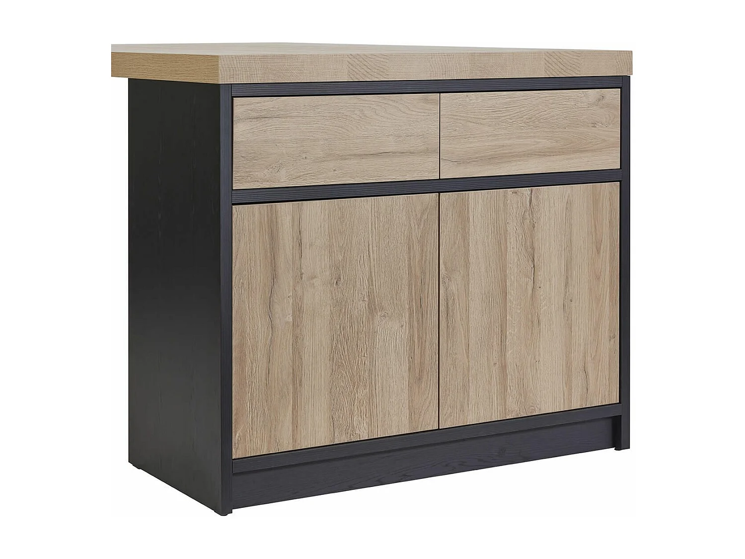 KALDARI - Ilôt de cuisine Plateau 230cm avec Rangement Aspect Bois Pieds Métal
