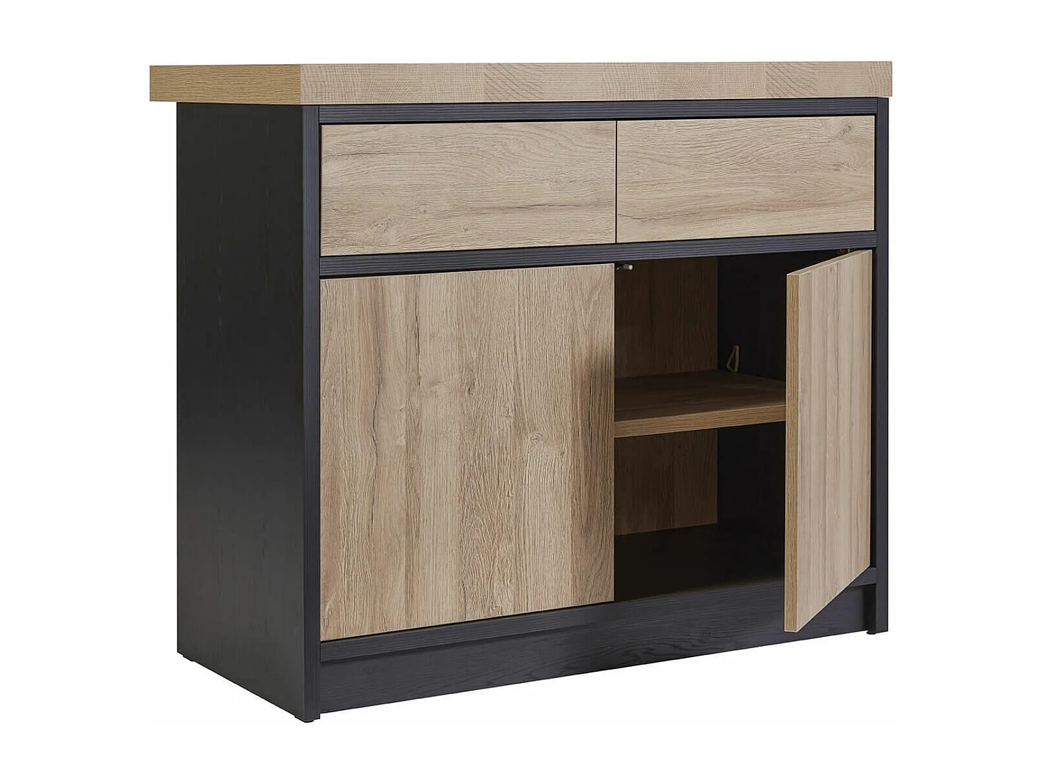 KALDARI - Ilôt de cuisine Plateau 230cm avec Rangement Aspect Bois Pieds Métal