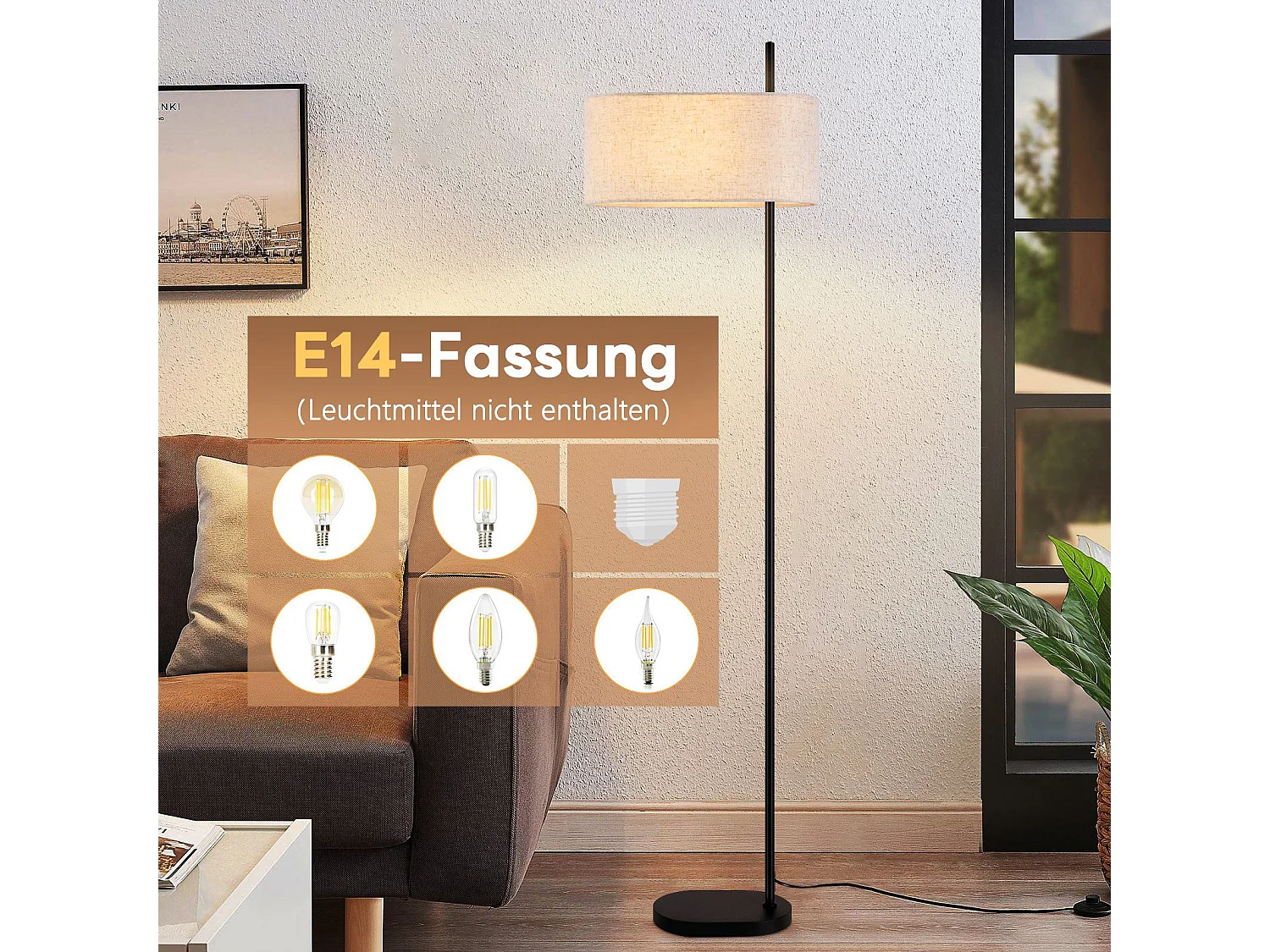 NETTLIFE Lampadaire salon lampadaire vintage 154cm noir E27 lampadaires avec interrupteur au pied