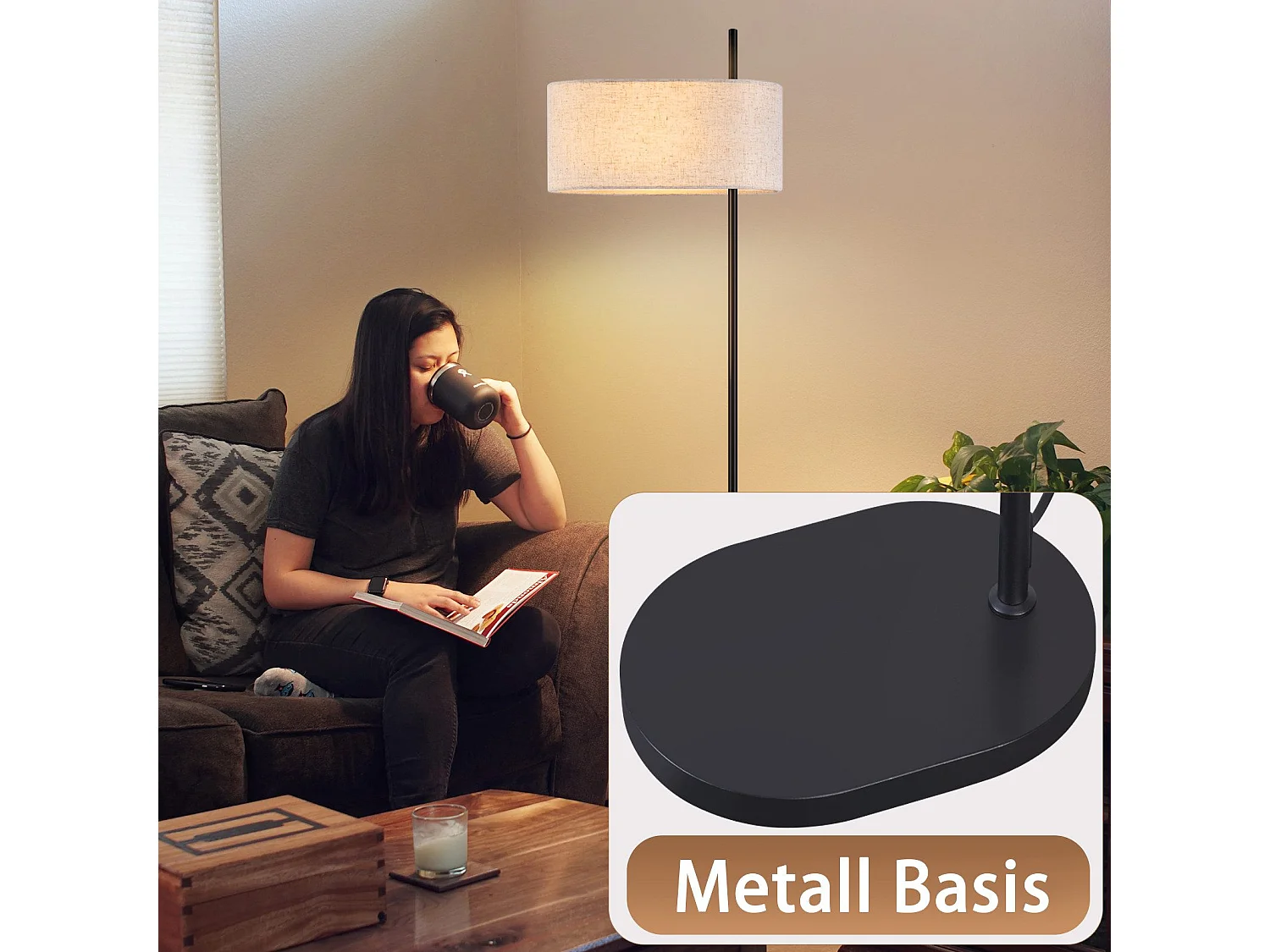 NETTLIFE Lampadaire salon lampadaire vintage 154cm noir E27 lampadaires avec interrupteur au pied