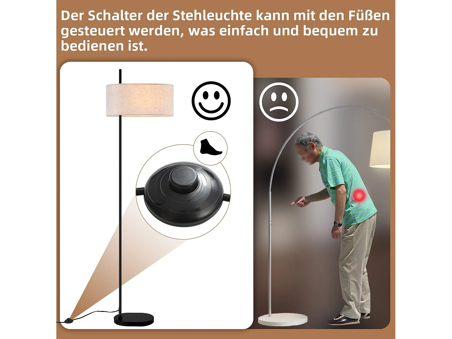 NETTLIFE Lampa podłogowa do salonu lampa podłogowa vintage 154cm czarna E27 lampy podłogowe z przełącznikiem nożnym