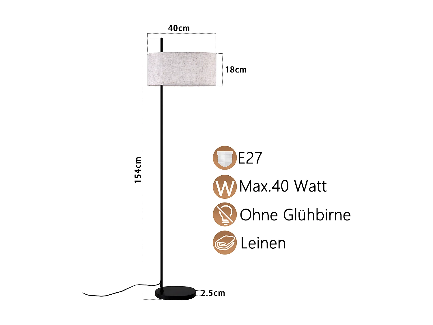 NETTLIFE Vloerlamp woonkamer vintage vloerlamp 154cm zwart E27 vloerlampen met voetschakelaar