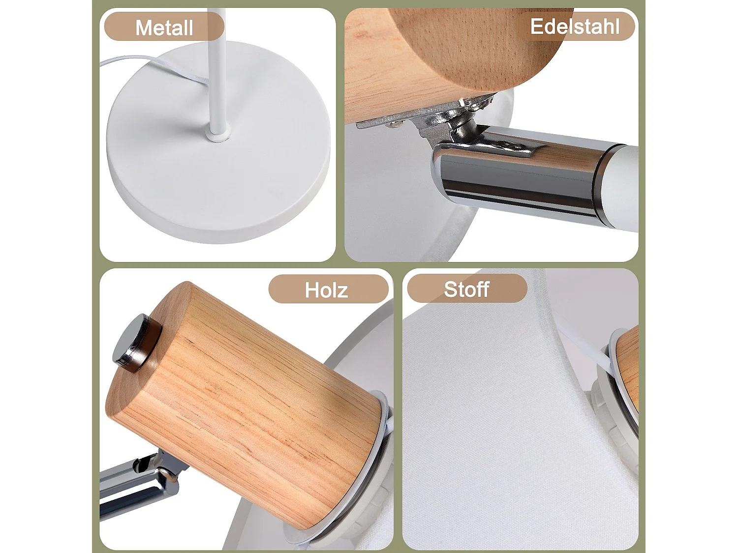 NETTLIFE Lampadaire salon 2 ampoules E14 abat-jour tissu blanc vintage 145cm lampadaire