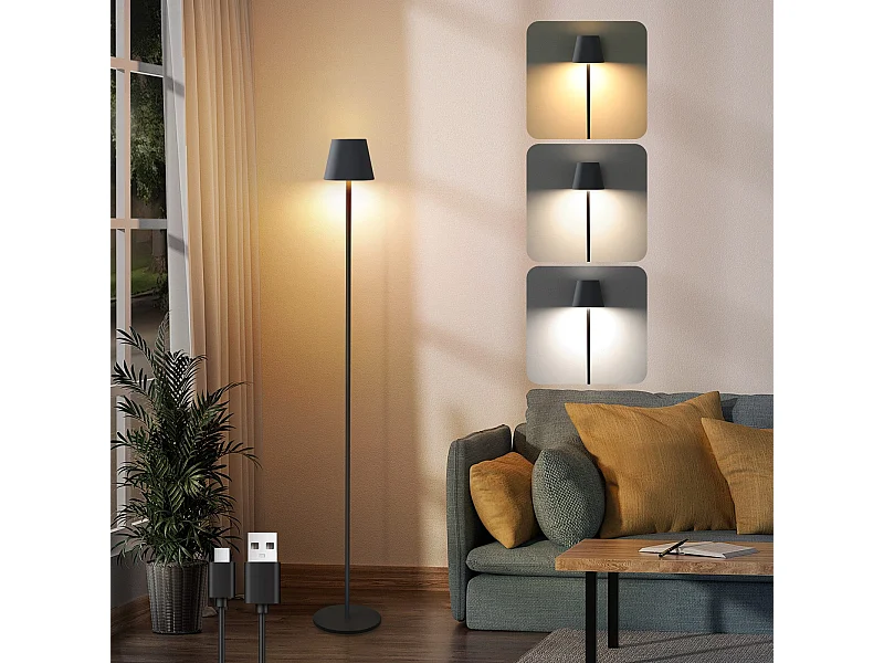 NETTLIFE LED Lampadaire Noir Moderne Dimmable 125cm 3 températures de couleur USB Salon