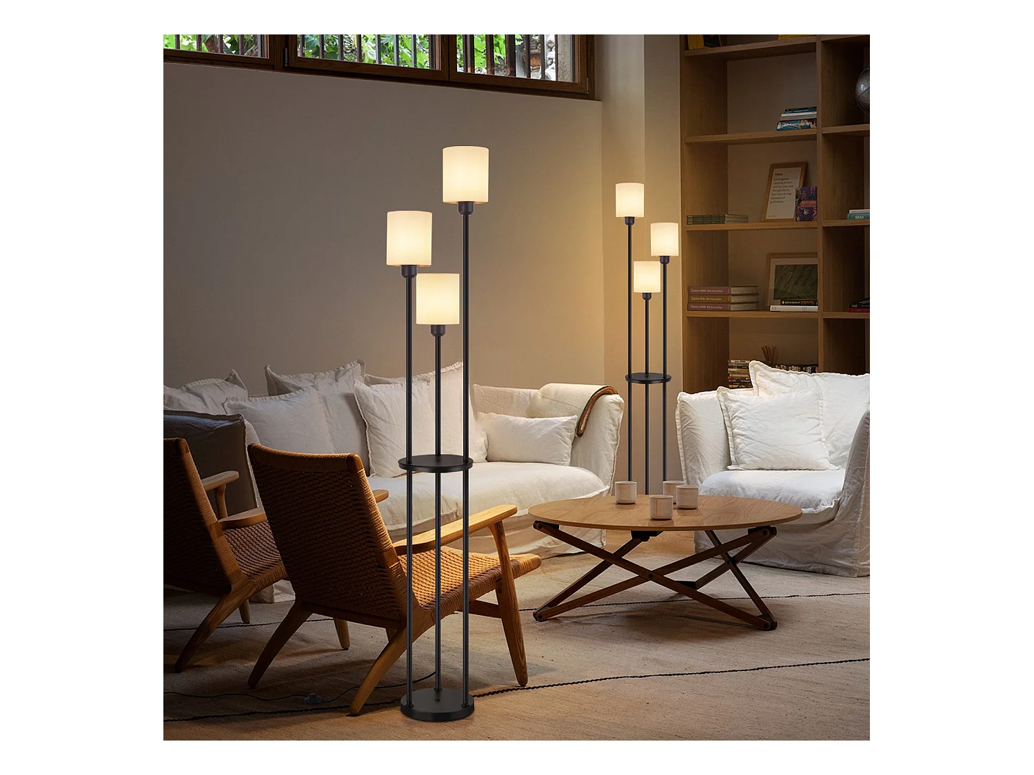 NETTLIFE Lampa podłogowa salon E27 vintage 3 lampy abażur z tkaniny przełącznik nożny