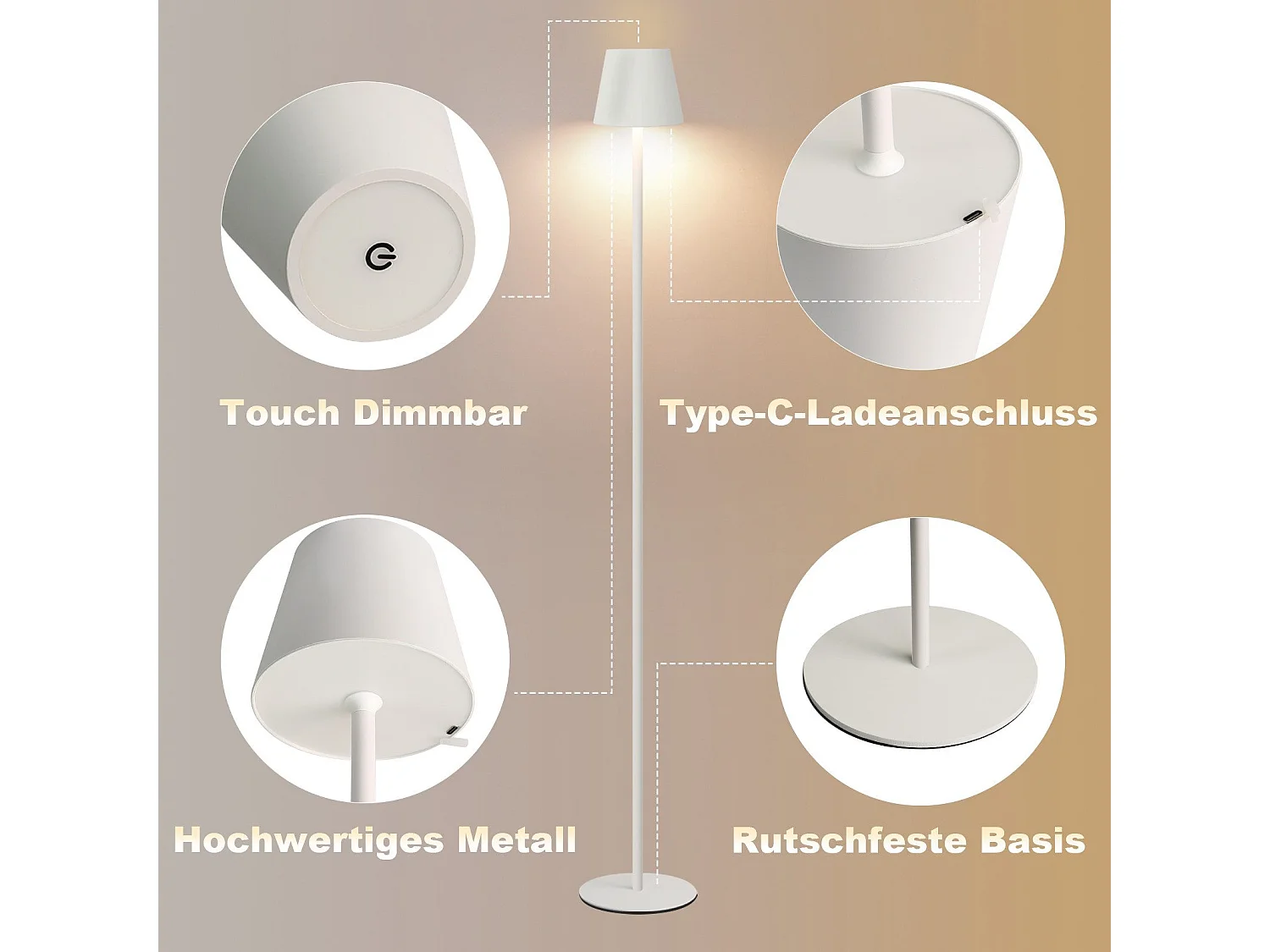 NETTLIFE LED Stehleuchte Schwarz Modern Dimmbar 125cm 3 Farbtemperaturen USB Wohnzimmer