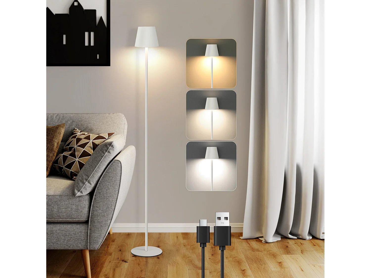 NETTLIFE LED Stehleuchte Schwarz Modern Dimmbar 125cm 3 Farbtemperaturen USB Wohnzimmer