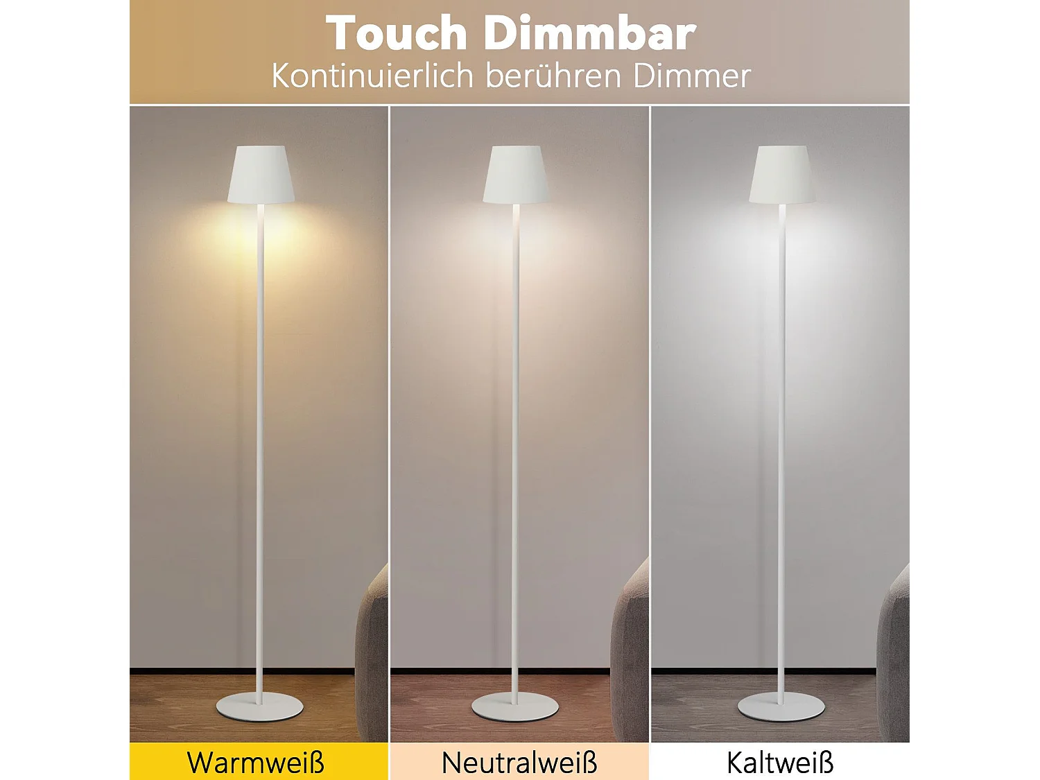 NETTLIFE LED Stehleuchte Schwarz Modern Dimmbar 125cm 3 Farbtemperaturen USB Wohnzimmer