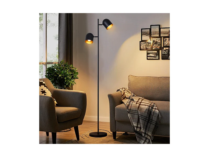 NETTLIFE Stehlampe 2-flammig Schwarz Gold Metall E14 Retro Industrie Stehlampe