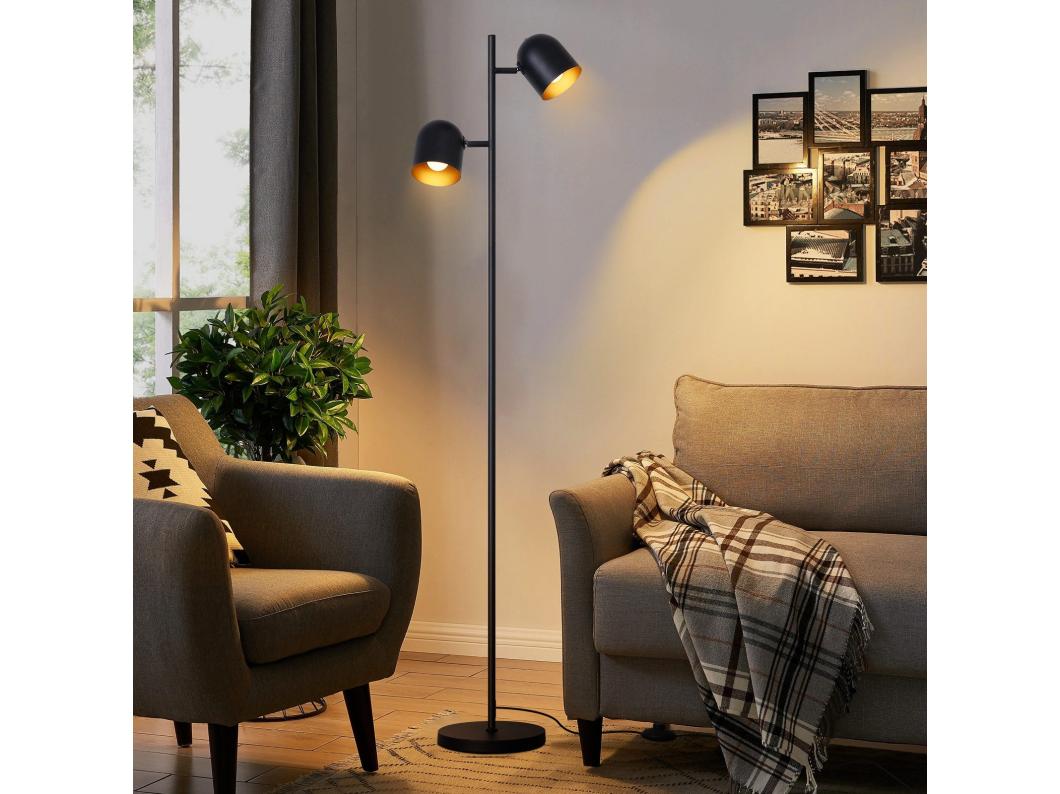 NETTLIFE Lampa podłogowa 2 żarówki Czarny Złoty Metal E14 Retro Industrial Lampa podłogowa
