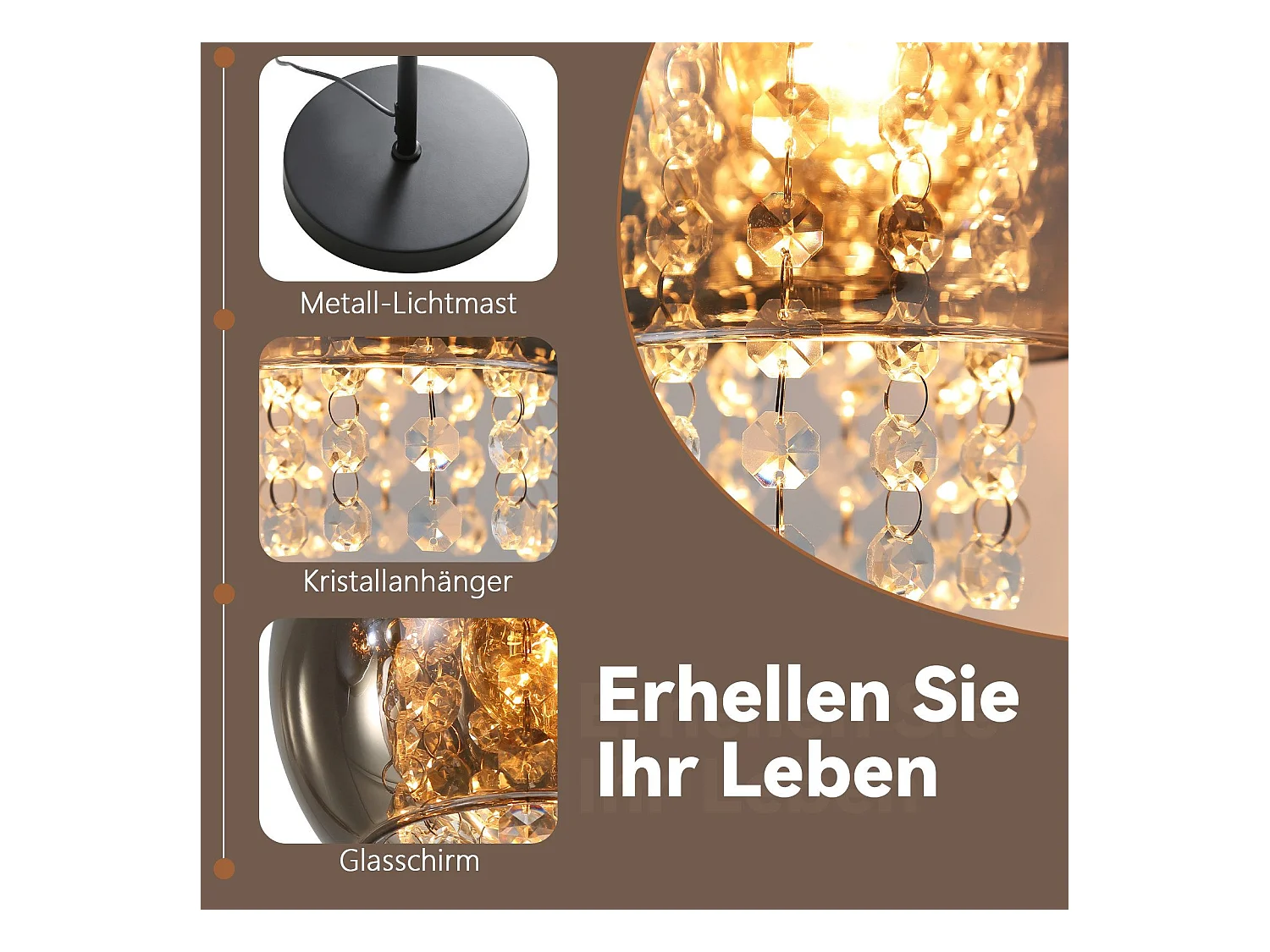 Binnen vloerlamp 1 vlam E27 rookgrijs grote kristallen vloerlamp voor kantoorbank