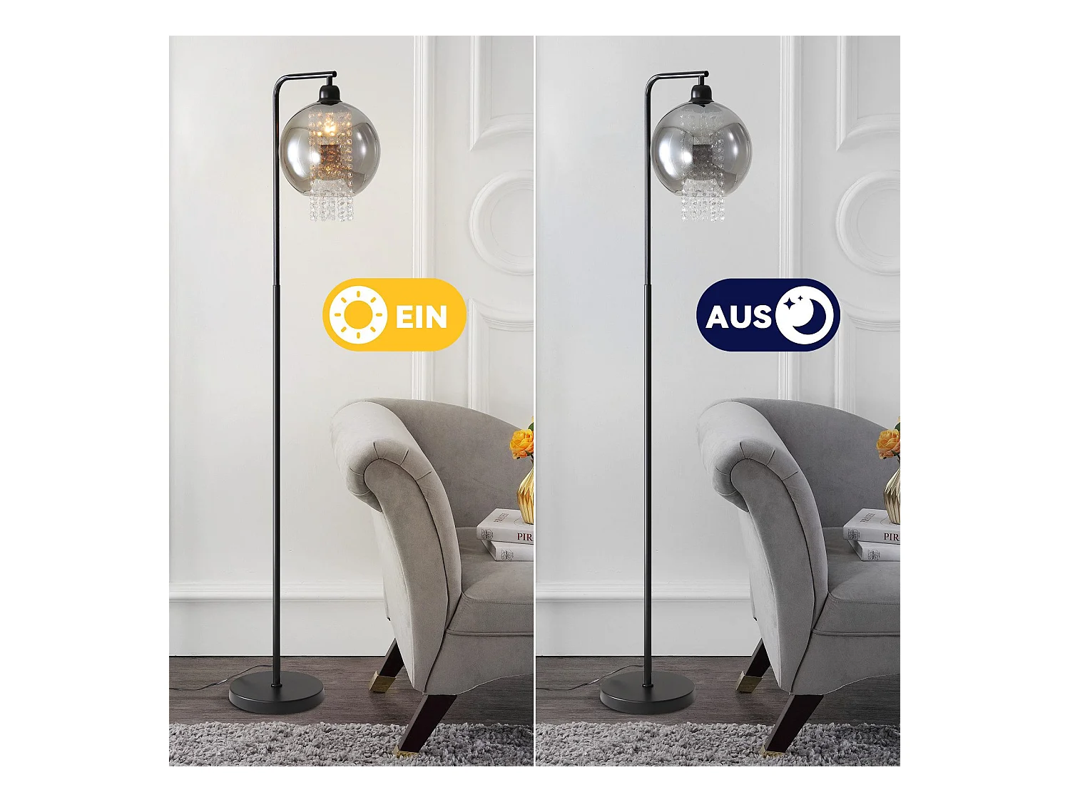 Binnen vloerlamp 1 vlam E27 rookgrijs grote kristallen vloerlamp voor kantoorbank