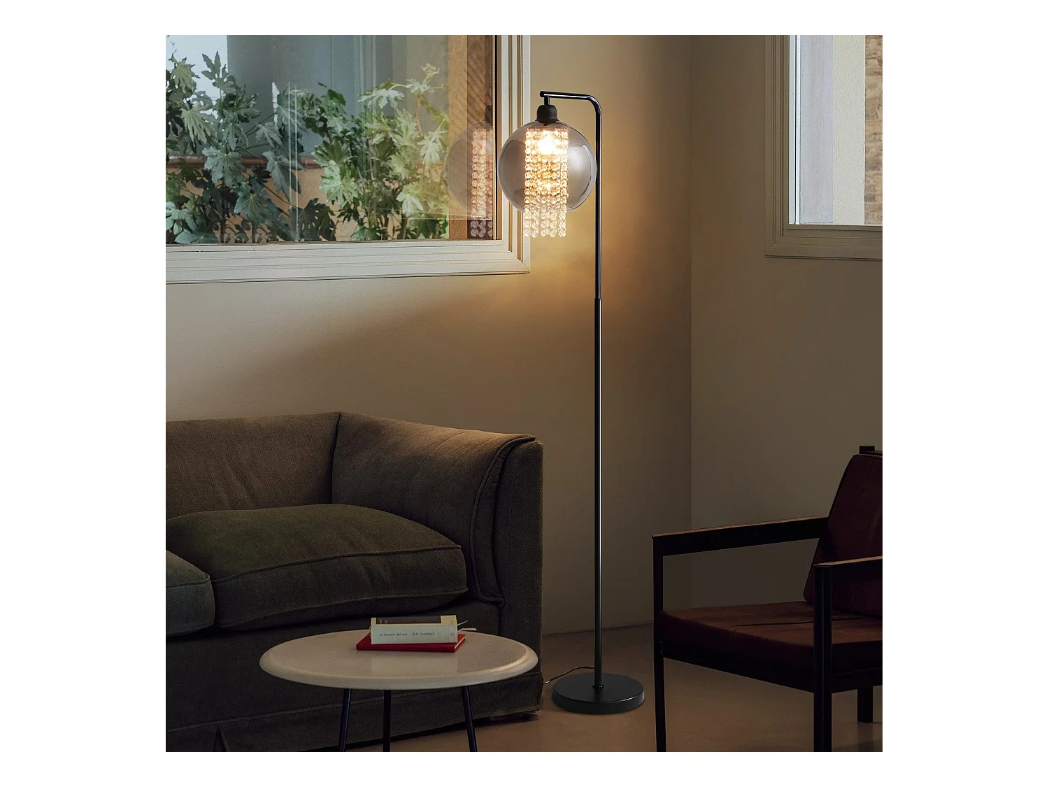 Binnen vloerlamp 1 vlam E27 rookgrijs grote kristallen vloerlamp voor kantoorbank