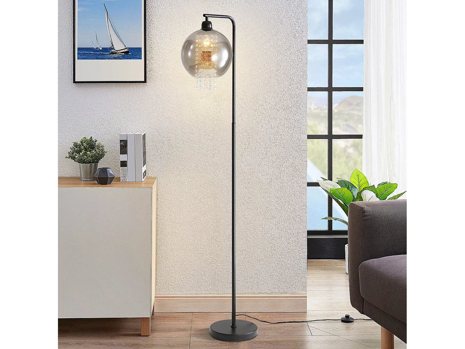 Lampa podłogowa do wnętrz 1 płomień E27 dym szary duża kryształowa lampa podłogowa do biura sofa