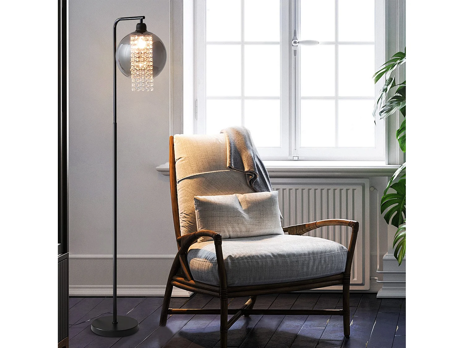 Lampa podłogowa do wnętrz 1 płomień E27 dym szary duża kryształowa lampa podłogowa do biura sofa