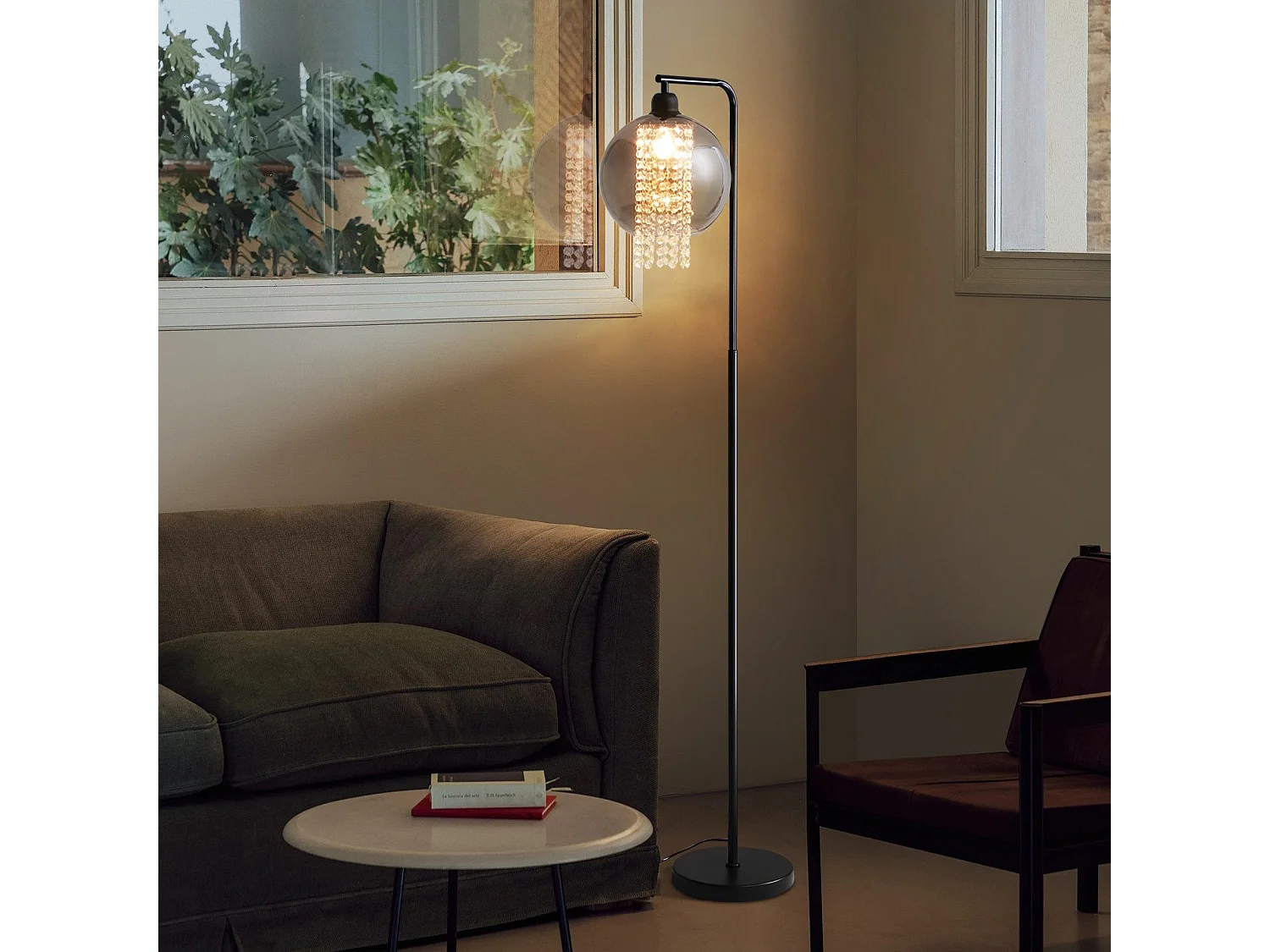 Lampadaire Intérieur 1 Flamme E27 Gris Fumé Lampadaire Grand Cristal Pour Bureau Canapé