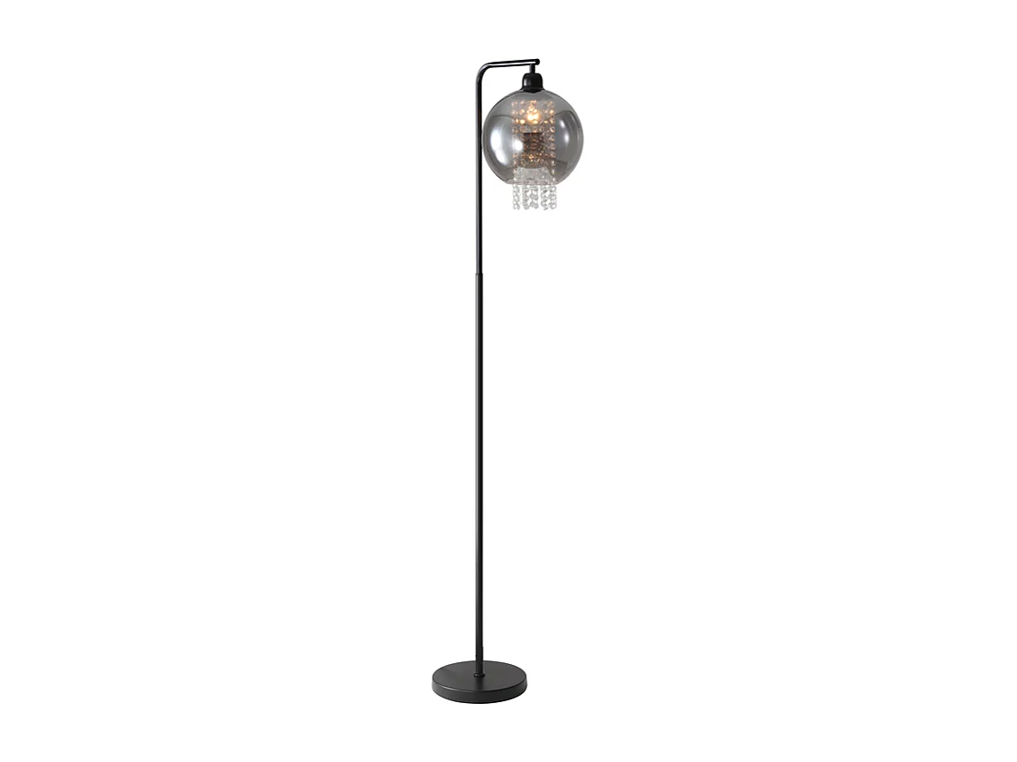 Lampadaire Intérieur 1 Flamme E27 Gris Fumé Lampadaire Grand Cristal Pour Bureau Canapé